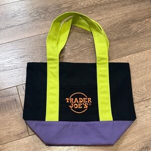 Trader Joe's Black and Purple Tote with Green Handles